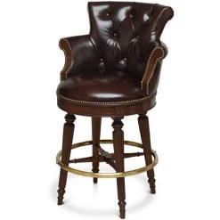 Scully & Scully Tufted Leather Swivel Mahogany Bar Stool