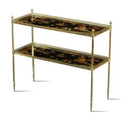 Scully & Scully Brass Two-Tiered Chinoiserie Lacquered Console Table