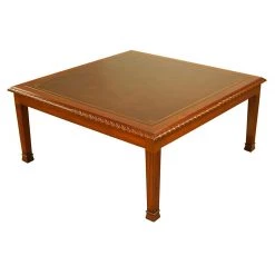 Scully & Scully Leather Top Mahogany Square Coffee Table
