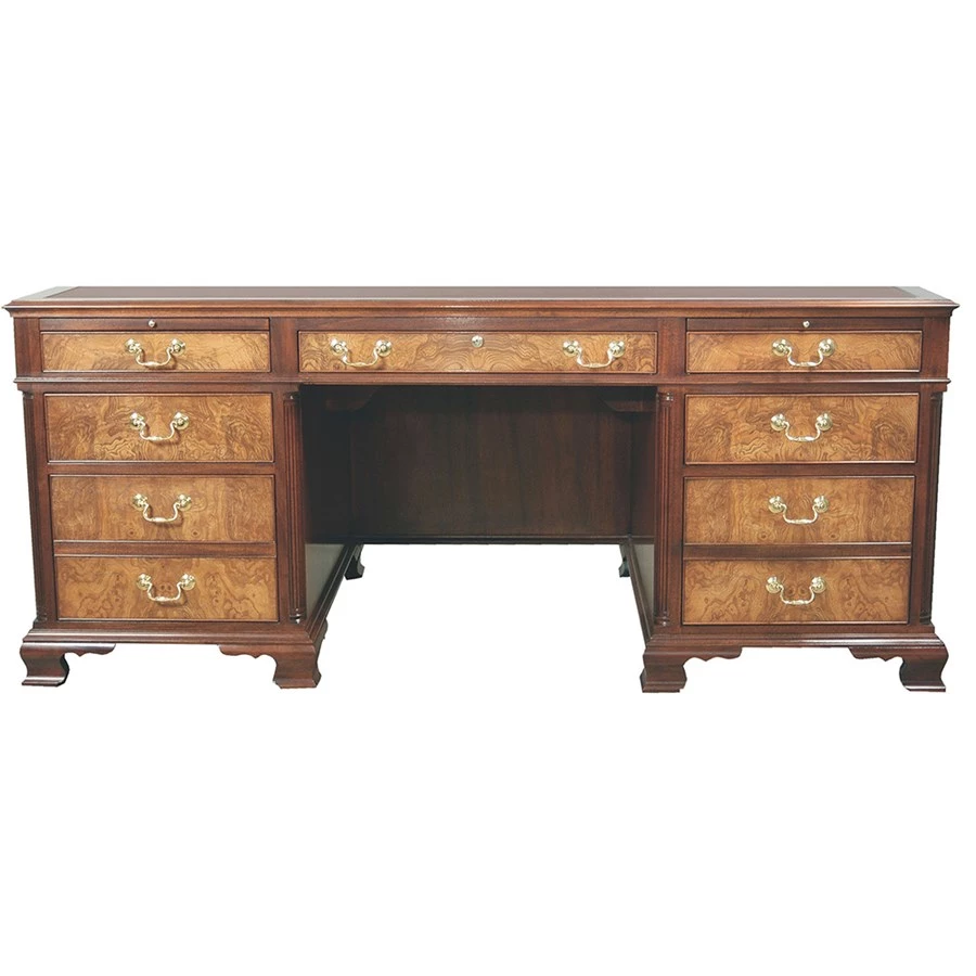 Scully & Scully Burl Olive Leather Top Mahogany Executive Desk 1 Scully & Scully Burl Olive Leather Top Mahogany Executive Desk