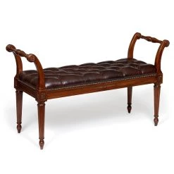 Scully & Scully Tufted Leather Mahogany Bench