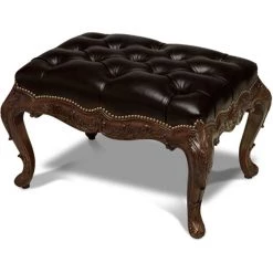 Scully & Scully Tufted Leather Mahogany Footstool