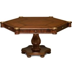 Scully & Scully Mahogany Hexagonal Pedestal Game Table