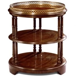 Scully & Scully 3-Tier Crotch Mahogany Table With Brass Gallery