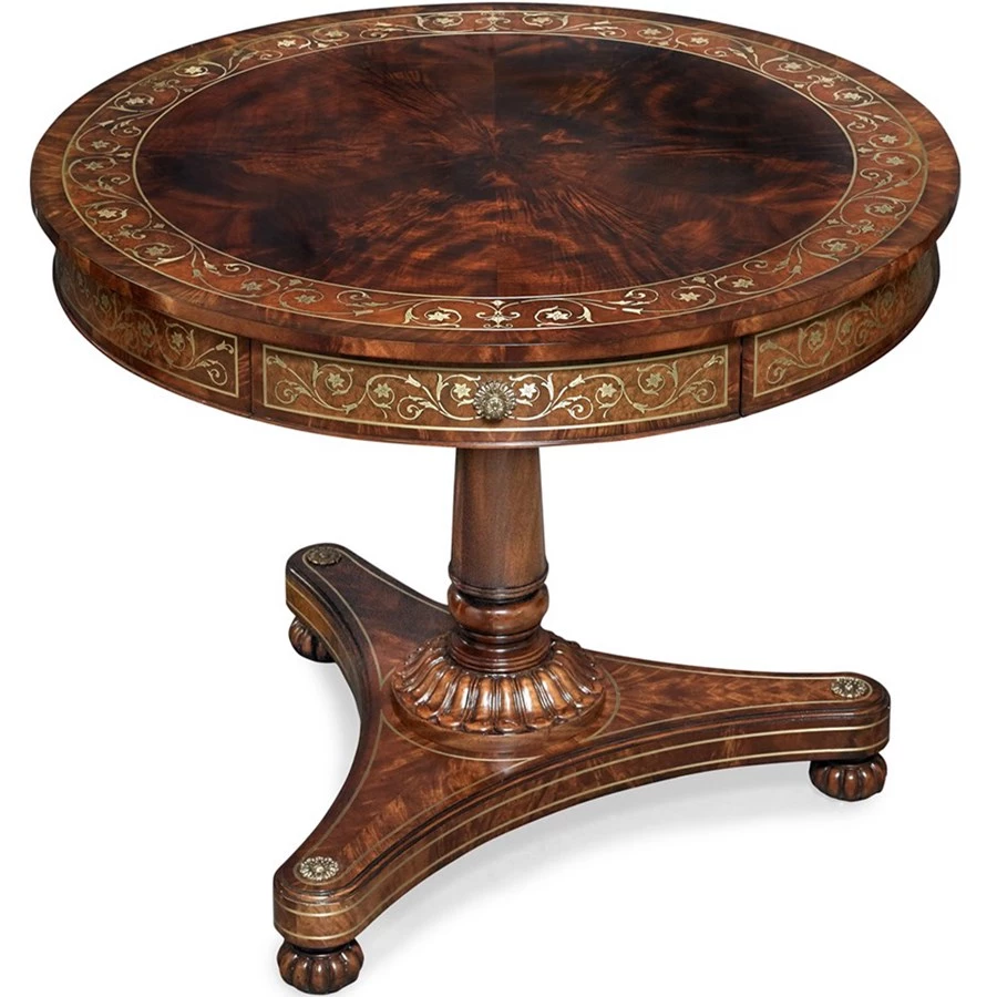 Scully & Scully Brass Inlaid Drum Table 1 Scully & Scully Brass Inlaid Drum Table