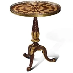 Scully & Scully Mahogany And Gold Gilt Lamp Table. Parquetry Top With Brass Gallery.