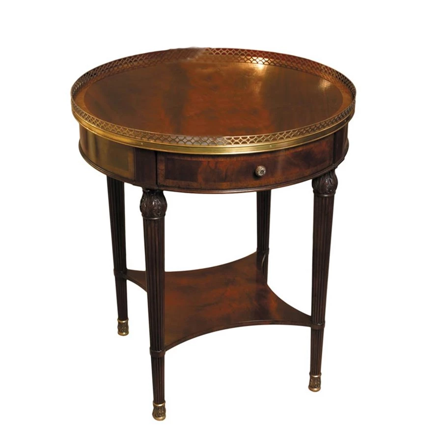 Scully & Scully Round Mahogany Lamp Table With Brass Gallery 1 Scully & Scully Round Mahogany Lamp Table With Brass Gallery