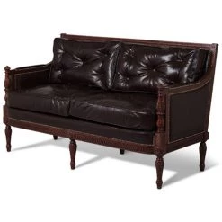 Scully & Scully Mahogany Love Seat With Italian Leather