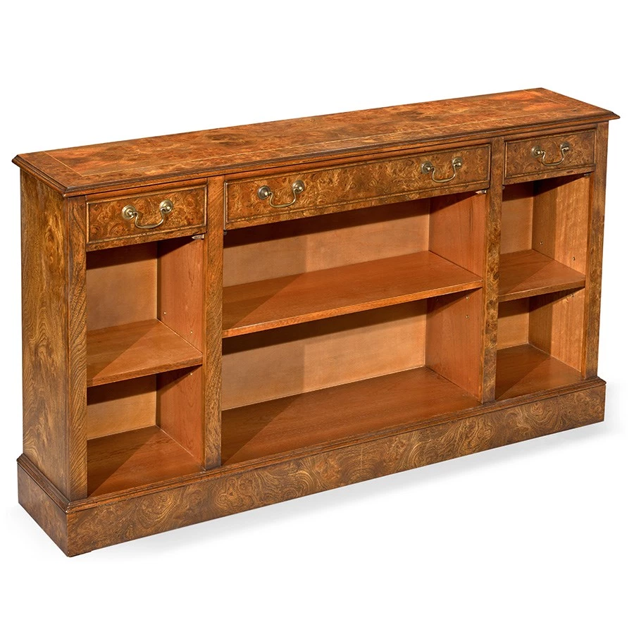 Scully & Scully Burr Elm 5' Open Three Drawer Bookcase 1 Scully & Scully Burr Elm 5' Open Three Drawer Bookcase