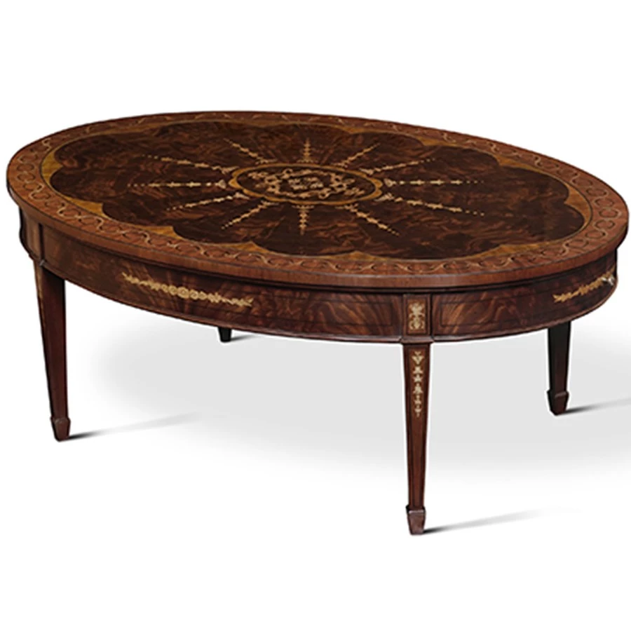 Scully & Scully English-Finish Crotch Mahogany Oval Cocktail Table 1 Scully & Scully English-Finish Crotch Mahogany Oval Cocktail Table