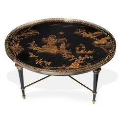 Scully & Scully Black Chinoiserie Round Cocktail Table